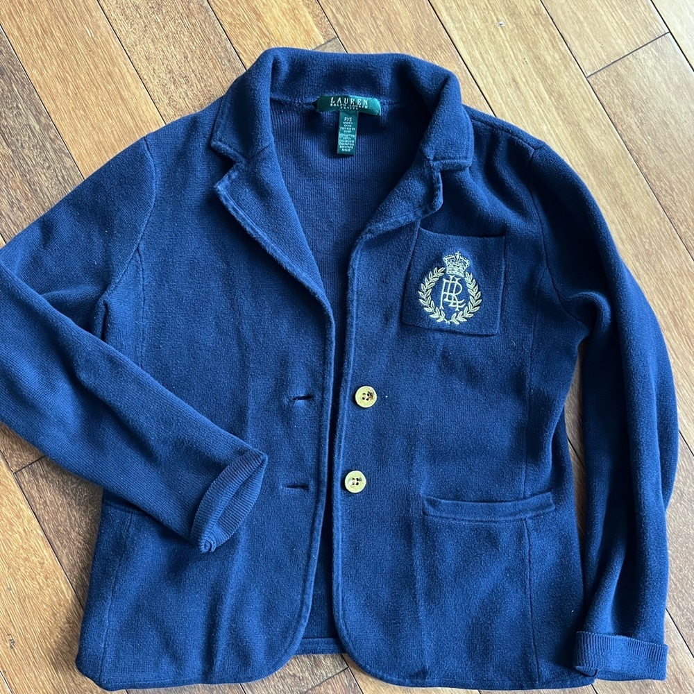 Lauren Ralph Lauren Knit Blazer Navy Cotton Cardigan Gold Buttons Academia PXS